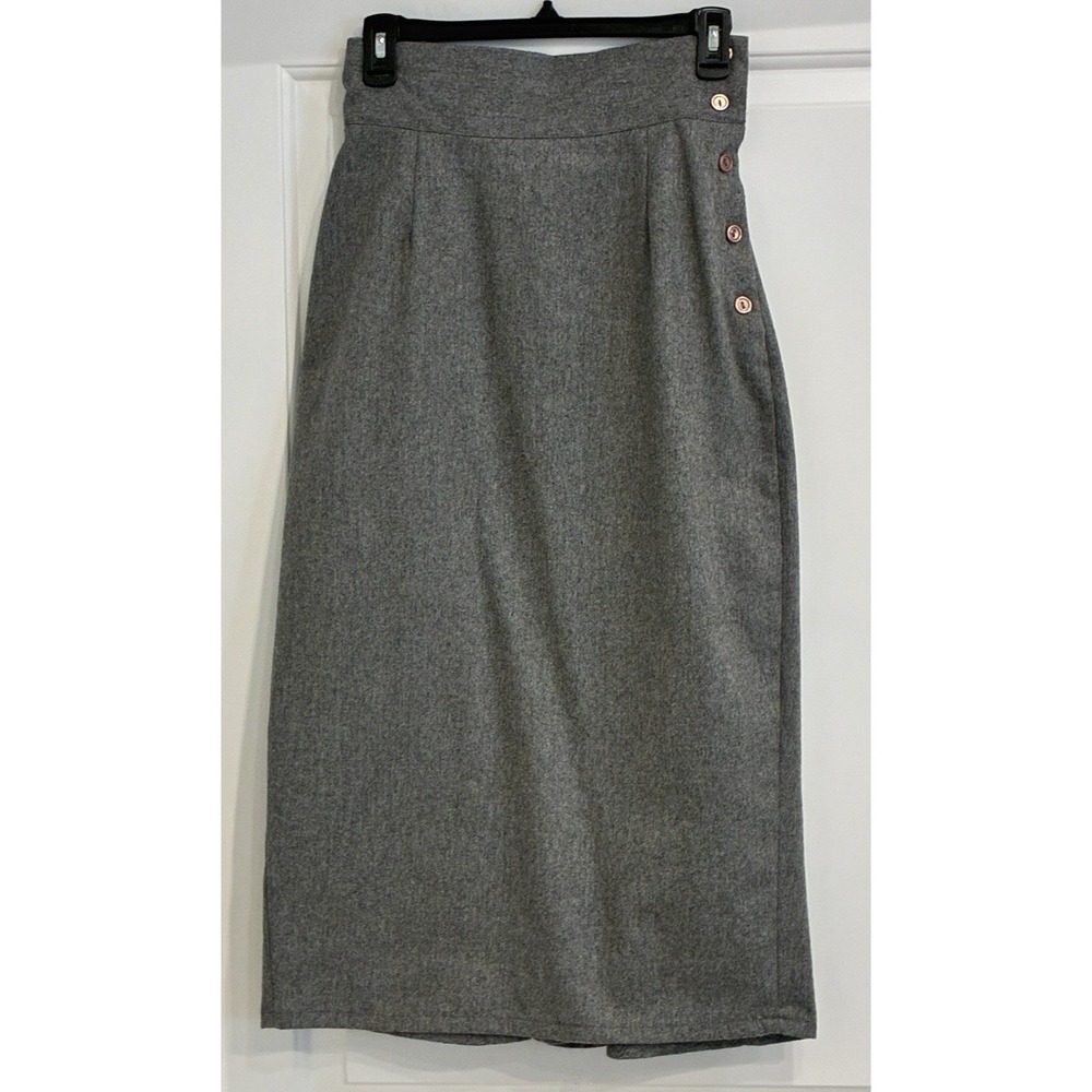 Vtg David Benjamin Wool Blend Pencil Skirt S Gray Kick Pleat Pinup Secretary USA